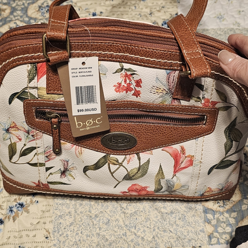 b.o.c. Floral White and Brown Women's Bag